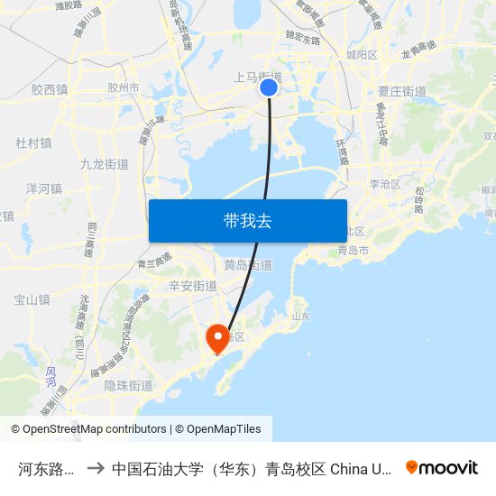 河东路乐融路 to 中国石油大学（华东）青岛校区 China University Of Petroleum map