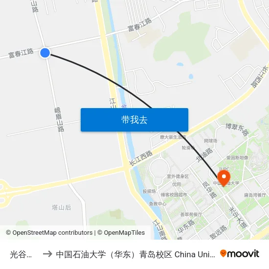 光谷软件园 to 中国石油大学（华东）青岛校区 China University Of Petroleum map