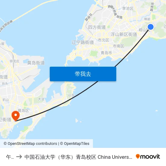午山 to 中国石油大学（华东）青岛校区 China University Of Petroleum map