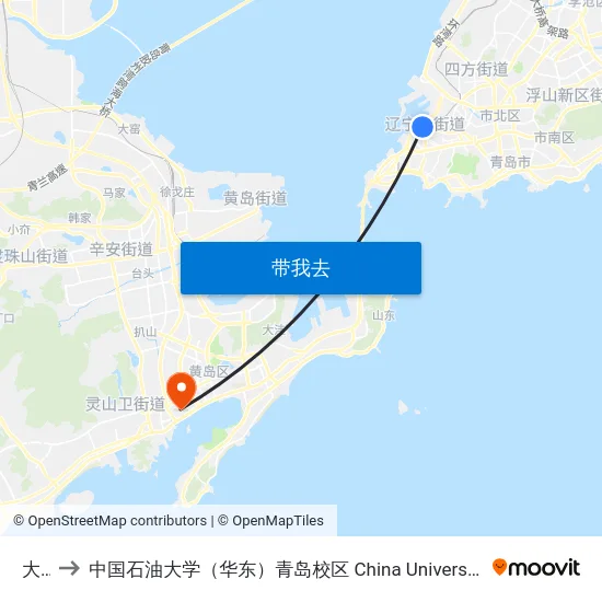 大港 to 中国石油大学（华东）青岛校区 China University Of Petroleum map