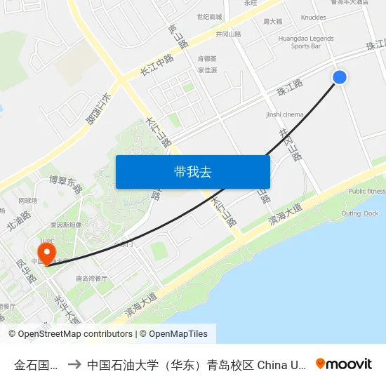 金石国际广场 to 中国石油大学（华东）青岛校区 China University Of Petroleum map