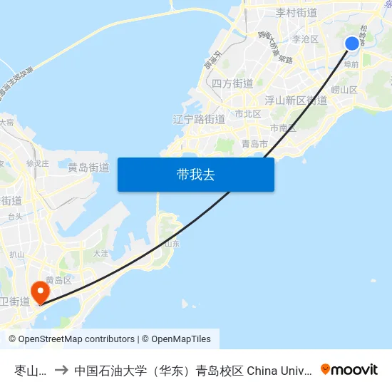 枣山东路 to 中国石油大学（华东）青岛校区 China University Of Petroleum map