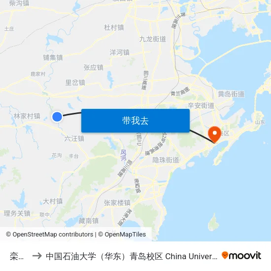 栾家庄 to 中国石油大学（华东）青岛校区 China University Of Petroleum map