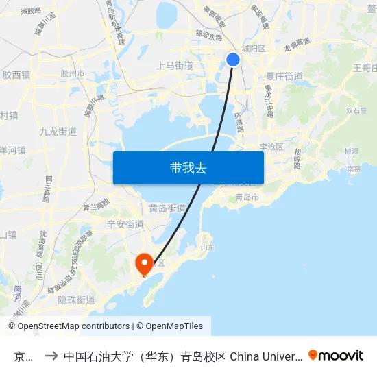 京口西 to 中国石油大学（华东）青岛校区 China University Of Petroleum map