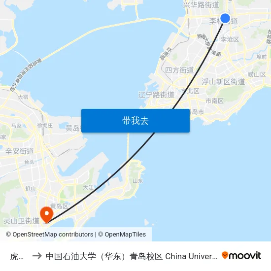 虎山路 to 中国石油大学（华东）青岛校区 China University Of Petroleum map