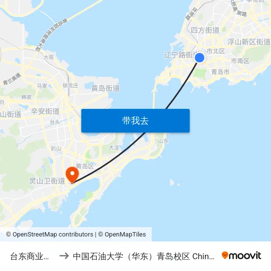 台东商业街(威海路) to 中国石油大学（华东）青岛校区 China University Of Petroleum map