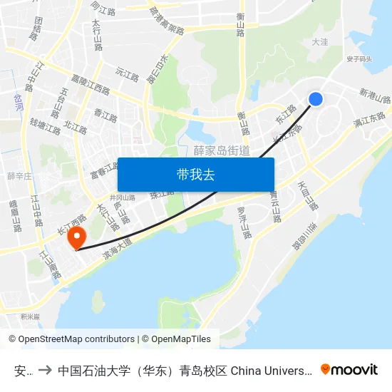 安子 to 中国石油大学（华东）青岛校区 China University Of Petroleum map
