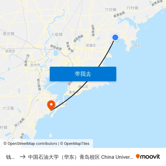 钱谷山 to 中国石油大学（华东）青岛校区 China University Of Petroleum map