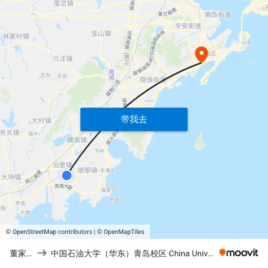 董家口港 to 中国石油大学（华东）青岛校区 China University Of Petroleum map