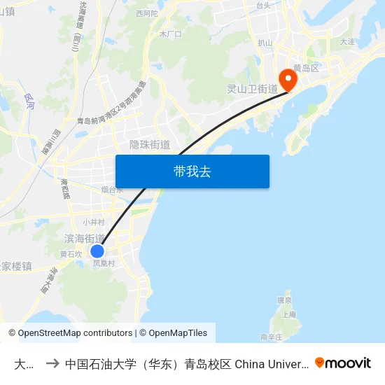 大珠山 to 中国石油大学（华东）青岛校区 China University Of Petroleum map