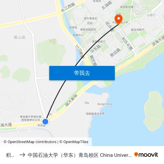 积米崖 to 中国石油大学（华东）青岛校区 China University Of Petroleum map