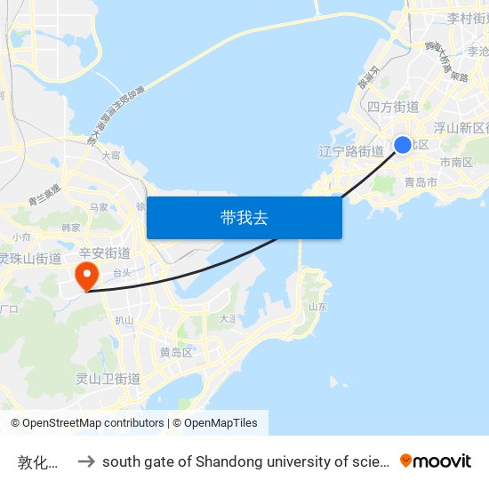敦化路小学 to south gate of Shandong university of science and technology map