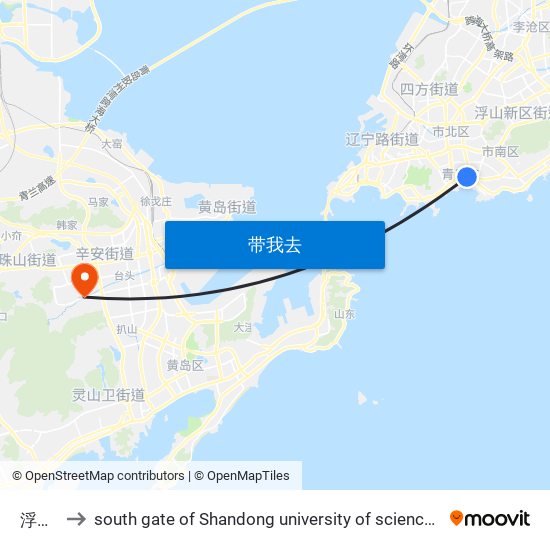 浮山所 to south gate of Shandong university of science and technology map