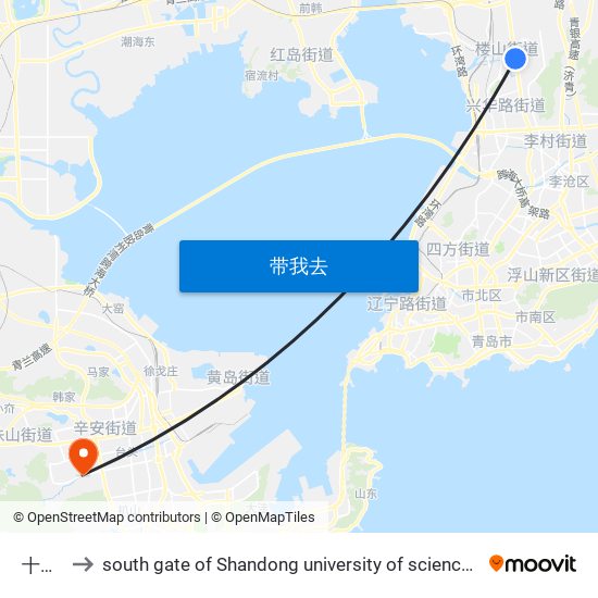 十梅庵 to south gate of Shandong university of science and technology map