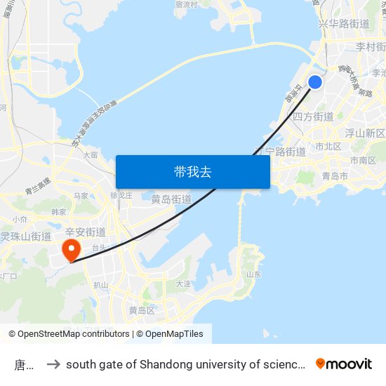 唐河路 to south gate of Shandong university of science and technology map