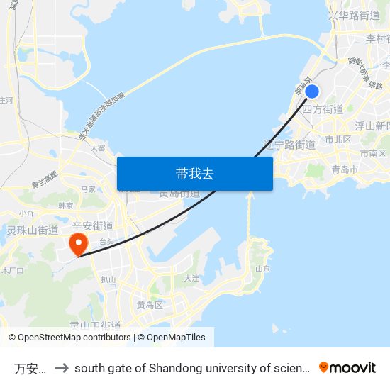 万安二路 to south gate of Shandong university of science and technology map