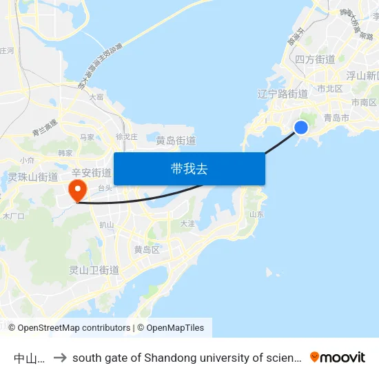 中山公园 to south gate of Shandong university of science and technology map