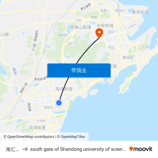 海汇银行 to south gate of Shandong university of science and technology map