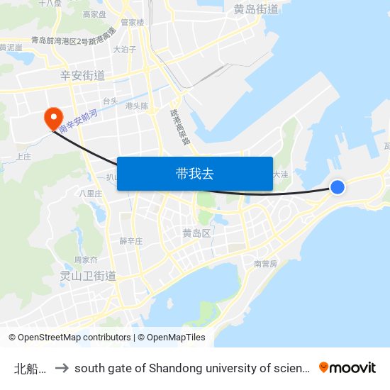 北船重工 to south gate of Shandong university of science and technology map