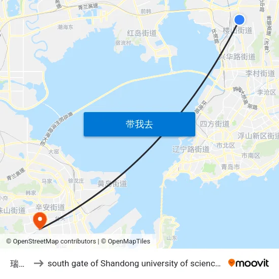 瑞金路 to south gate of Shandong university of science and technology map