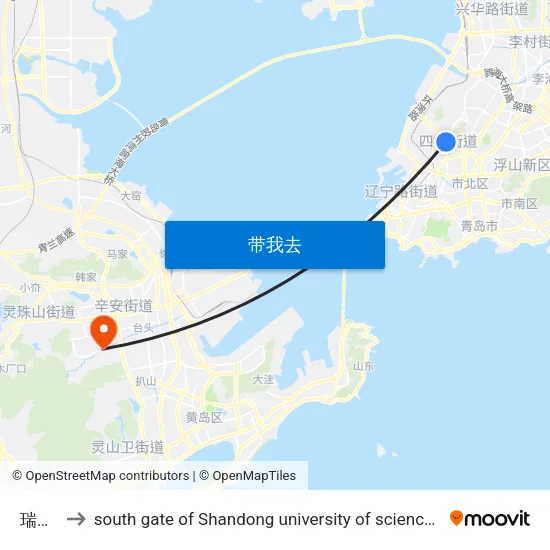 瑞昌路 to south gate of Shandong university of science and technology map