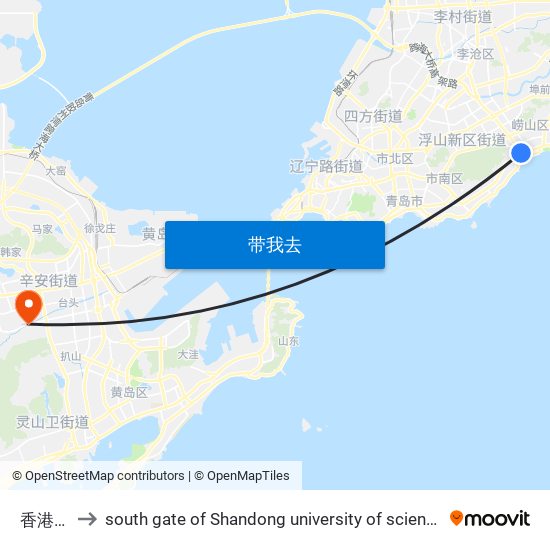 香港东路 to south gate of Shandong university of science and technology map