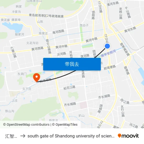 汇智广场 to south gate of Shandong university of science and technology map