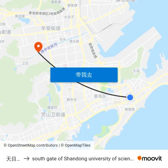 天目山路 to south gate of Shandong university of science and technology map