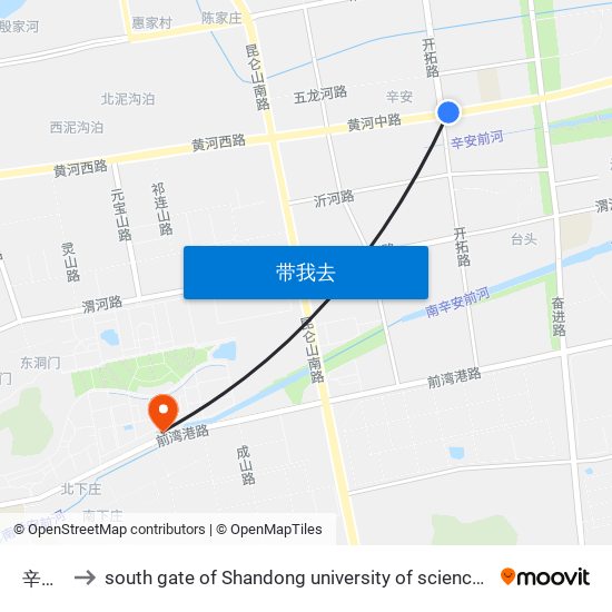 辛安东 to south gate of Shandong university of science and technology map