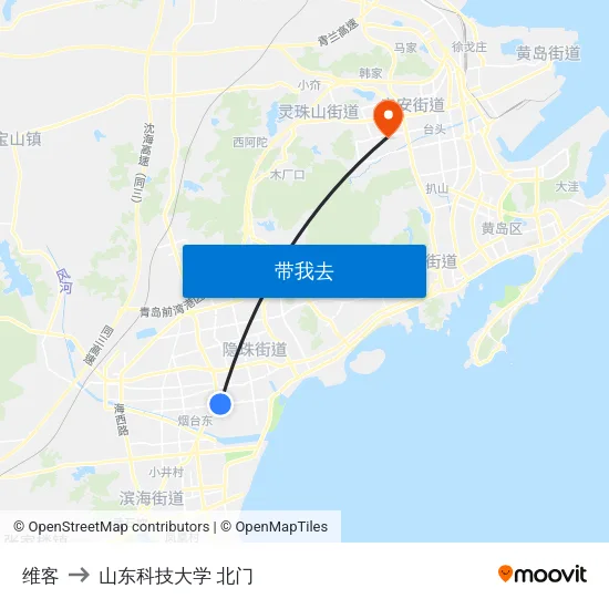 维客 to 山东科技大学 北门 map