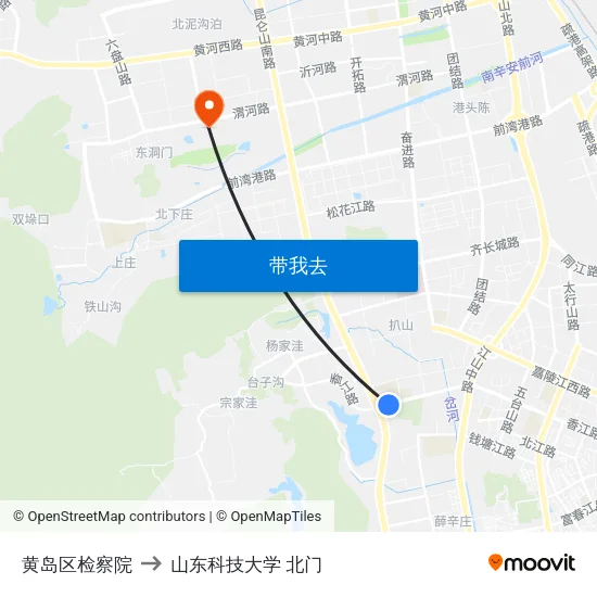 黄岛区检察院 to 山东科技大学 北门 map
