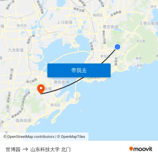 世博园 to 山东科技大学 北门 map