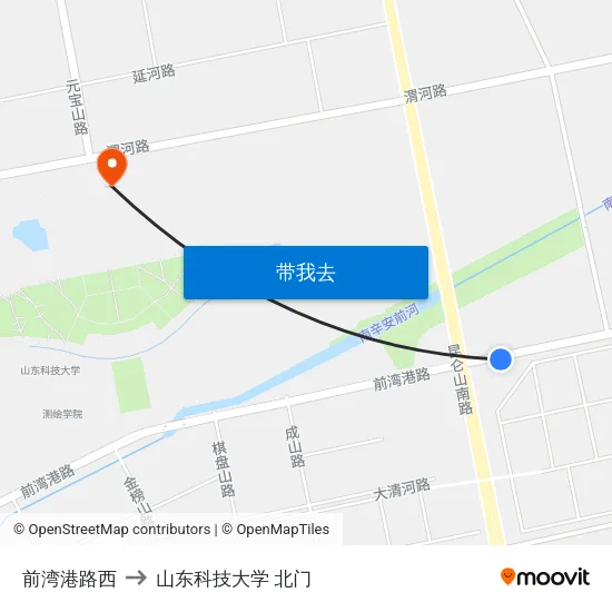 前湾港路西 to 山东科技大学 北门 map