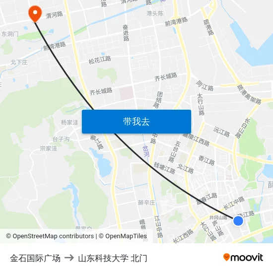 金石国际广场 to 山东科技大学 北门 map
