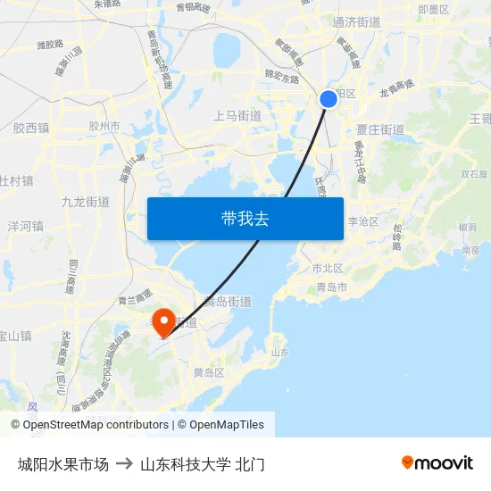 城阳水果市场 to 山东科技大学 北门 map