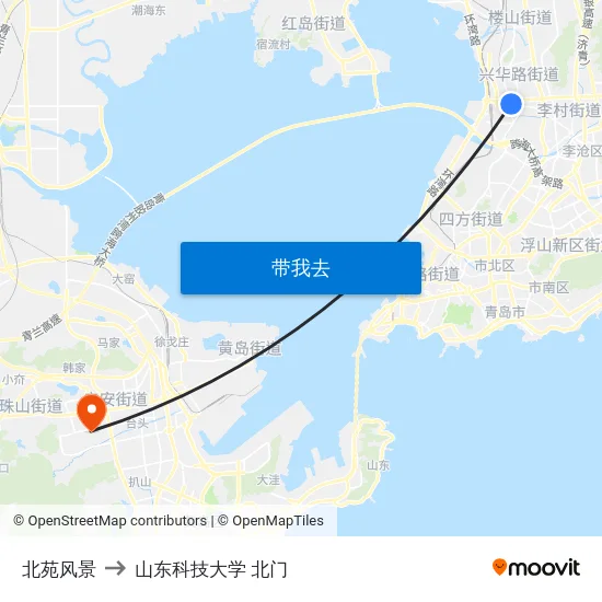 北苑风景 to 山东科技大学 北门 map
