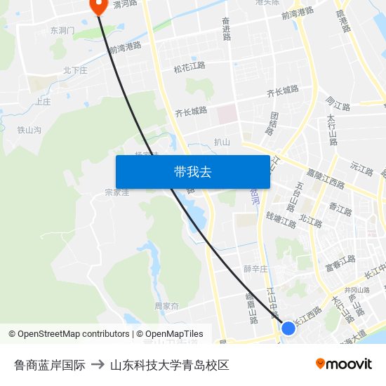 鲁商蓝岸国际 to 山东科技大学青岛校区 map