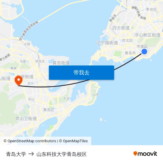 青岛大学 to 山东科技大学青岛校区 map