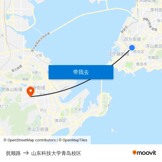 抚顺路 to 山东科技大学青岛校区 map