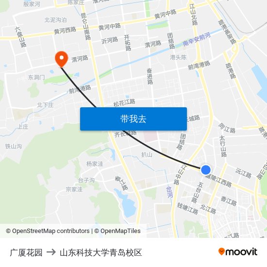 广厦花园 to 山东科技大学青岛校区 map