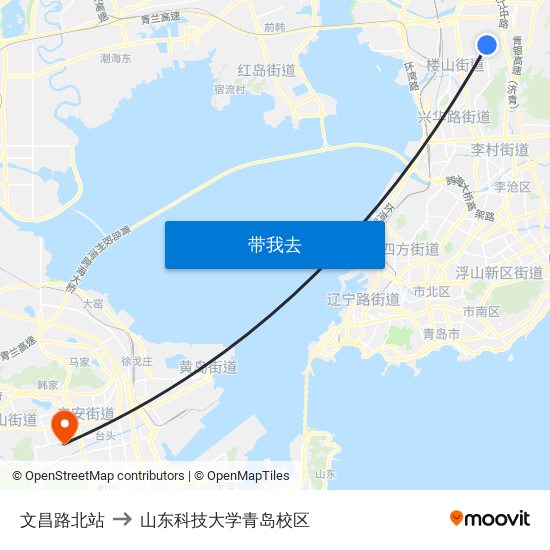 文昌路北站 to 山东科技大学青岛校区 map