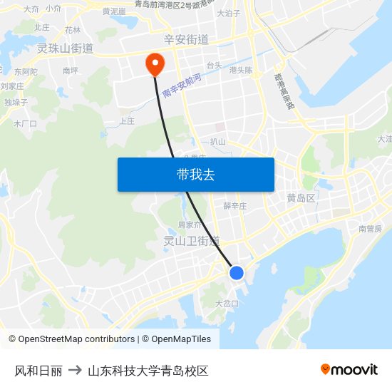 风和日丽 to 山东科技大学青岛校区 map