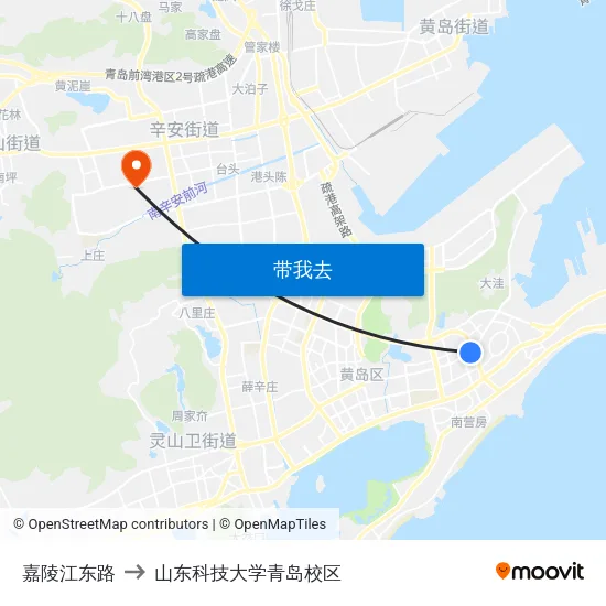 嘉陵江东路 to 山东科技大学青岛校区 map