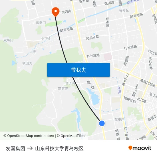 发国集团 to 山东科技大学青岛校区 map