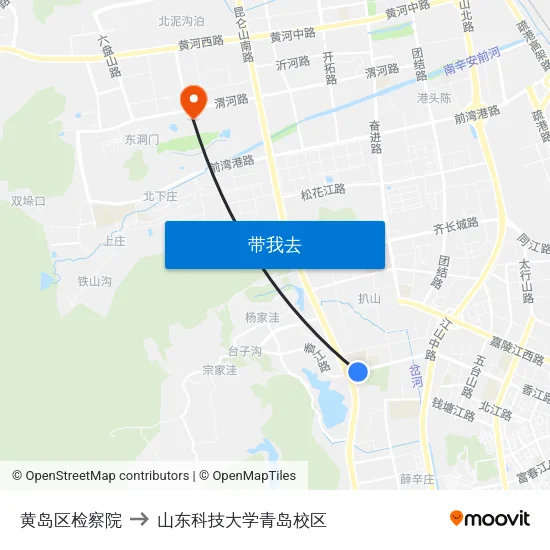 黄岛区检察院 to 山东科技大学青岛校区 map