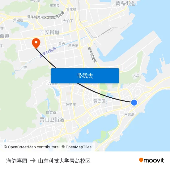 海韵嘉园 to 山东科技大学青岛校区 map