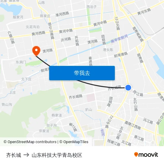齐长城 to 山东科技大学青岛校区 map