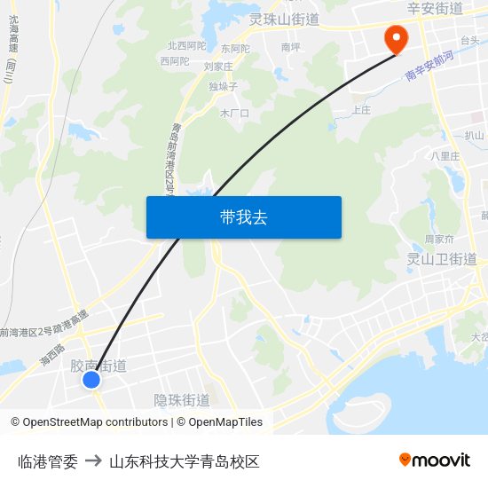 临港管委 to 山东科技大学青岛校区 map