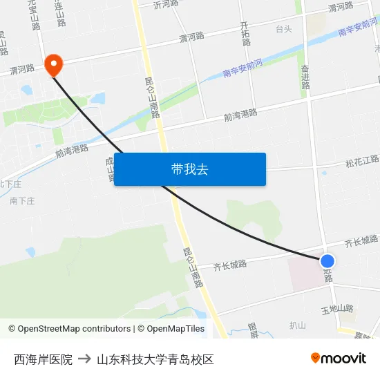 西海岸医院 to 山东科技大学青岛校区 map