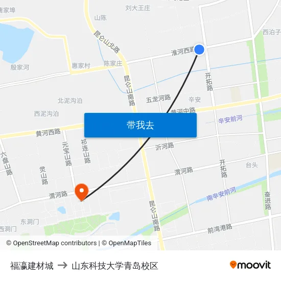 福瀛建材城 to 山东科技大学青岛校区 map